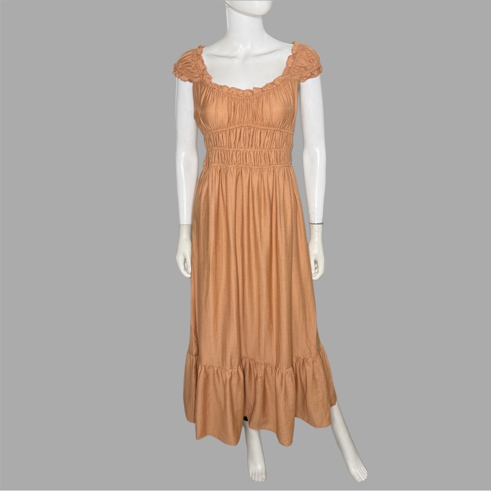 Blu Pepper Sleeveless Ruffled Tan Midi Dress - Picture 2 of 6